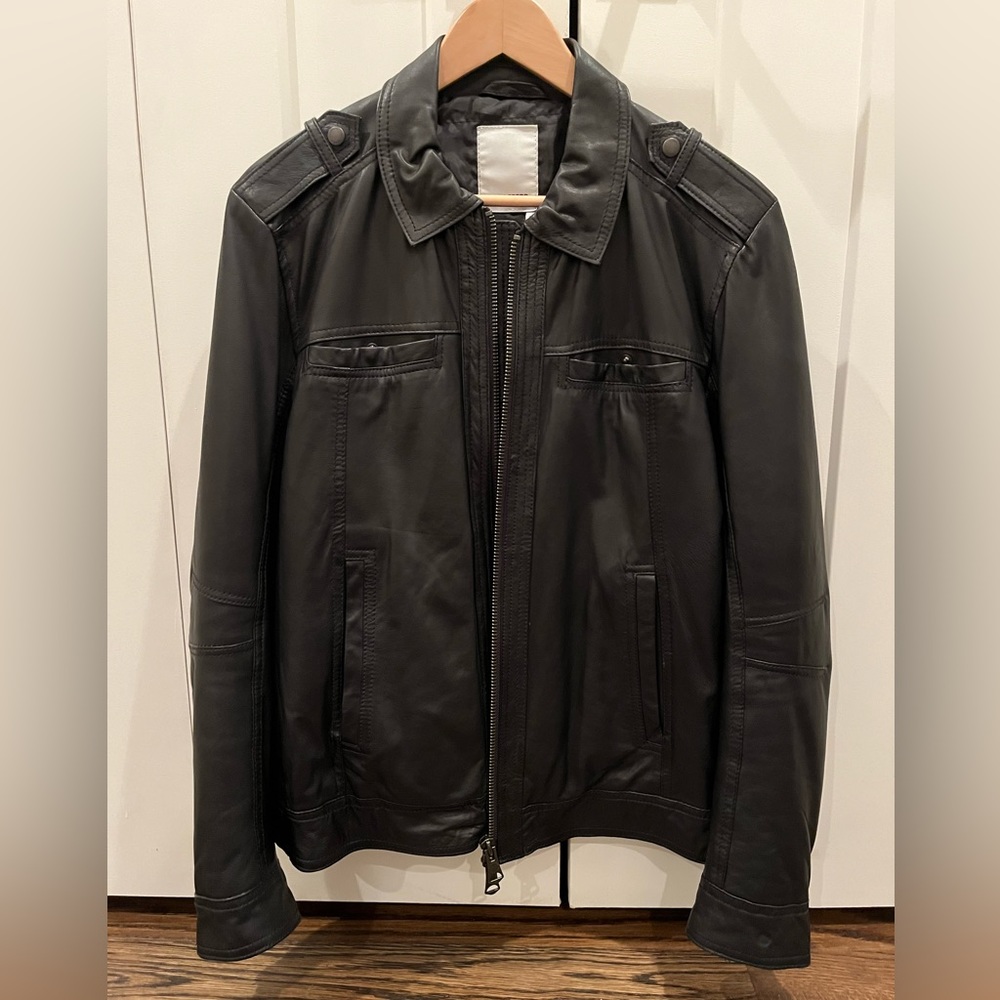 J. Lindeberg - Black leather insulated moto jacket